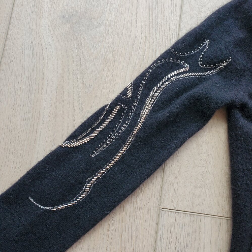 Raw 7 Black 100% Cashmere Bling Full Zip Hoodie - Picture 5 of 15